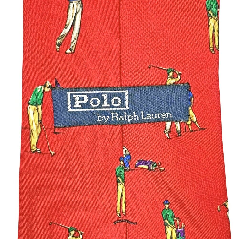 VINTAGE Polo Ralph Lauren Mens Red 100% Silk Necktie Made in the USA - Picture 2 of 8